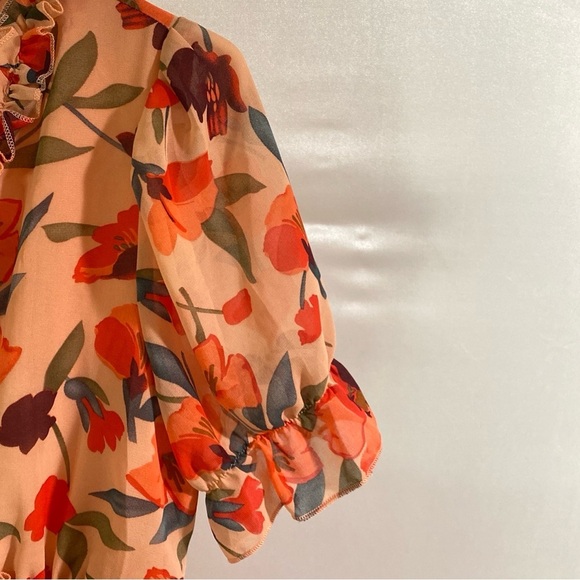 Women's Medium Orange Floral V-Neck Maxi Dress - Picture 6 of 11